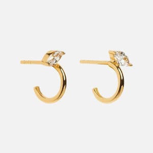 Gold Ear Jacket Earrings | Marquise CZ Huggie Studs