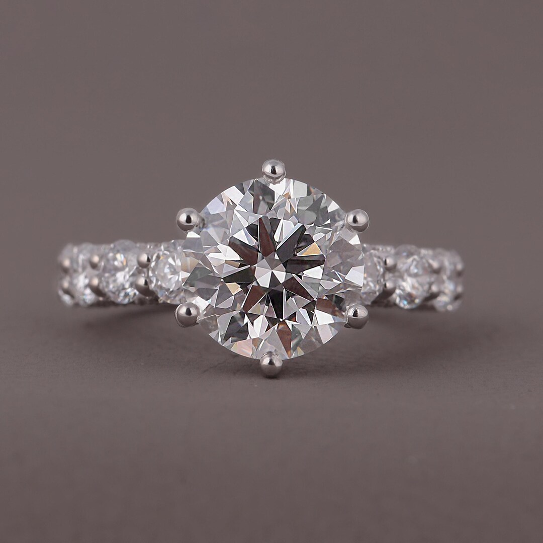 Round Lab Grown Diamond Engagement Ring, 14k White Gold Hidden Halo ...