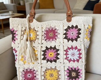 Boho häkeln Tote Floral Handtasche, Beach Travel Essential