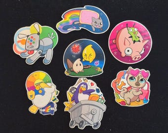 Set de pegatinas de nostalgia del año 2000: Club Penguin, Webkinz, Nyan Cat, Gir, LPS, Kawaii Stars, IDog