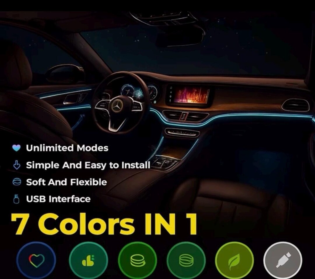 Universal Car Interior Neon Led Ambient Light Kit RGB 7-color EL Strip ...