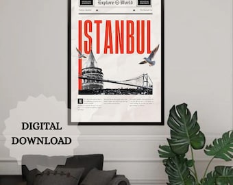 イスタンブール旅行ポスター：トルコの街並みの壁アート（デジタルダウンロード）