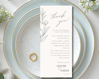 Minimalist Thank You Place Card, Thank You Napkin Note, Printable Thank You, Place Setting Thank You, Editable, Wedding Table