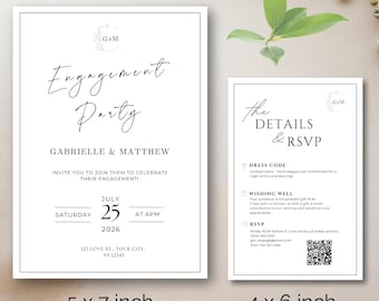 Minimalist Engagement Party Invitation Suite (5x7, Digital Download, Canva Template)