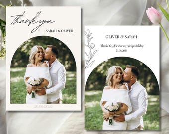 Mall för personligt tackkort för bröllop: Redigerbar fotodesign (Canvas, utskrivbar)