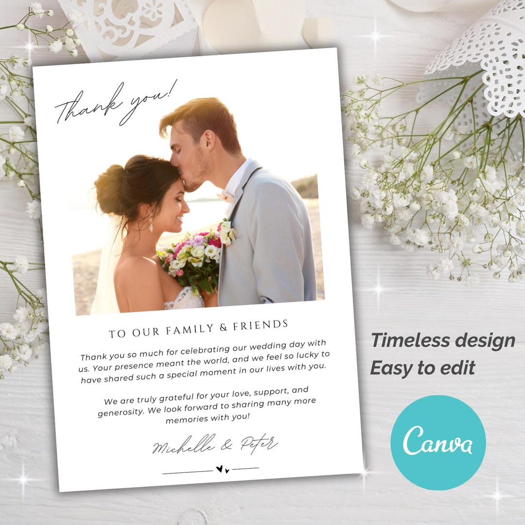 Modern Minimalist Wedding Thank You Card Template (digital Download 5x7 ...