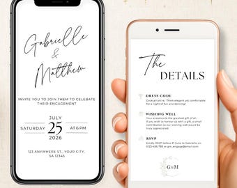 Modern Minimalist Engagement Party Invitation: Editable Digital Template