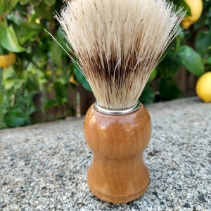 Men&#39;s Natural Shaving Brush ~ Boar Bristle w/ WOOD Handle ~ With Free Holder - In Gift Box