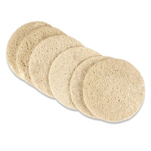 3. 5 inch Natural Luffa Loofa Sponge Round Pads - Lot of 6 Pads - Homegrown - Organic with Twine Option