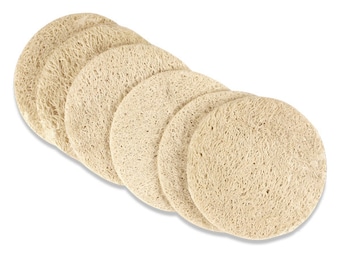 3. 5 inch Natural Luffa Loofa Sponge Round Pads - Lot of 6 Pads - Homegrown - Organic with Twine Option