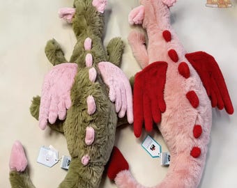 55cm Jellycat Style Dragon Plush | Heart Dragon Malachy Dragon Stuffed Toy | Sky Snow Rose Lavender Onyx Crimson | Fantasy Dragon Doll 55cm