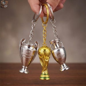 2026 World Cup Trophy Keychain, Gold Plated Silver Plated Keyring Set, Mini Football Charm, Gift for Soccer Fans, Sports Backpack Accessory