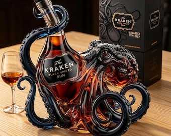 The Kraken Black Spiced Rum 3D Sculpted Octopus Collector's Edition Bottle - Kraken Rum Decor, Ocean Themed Barware, Gothic Nautical Gift