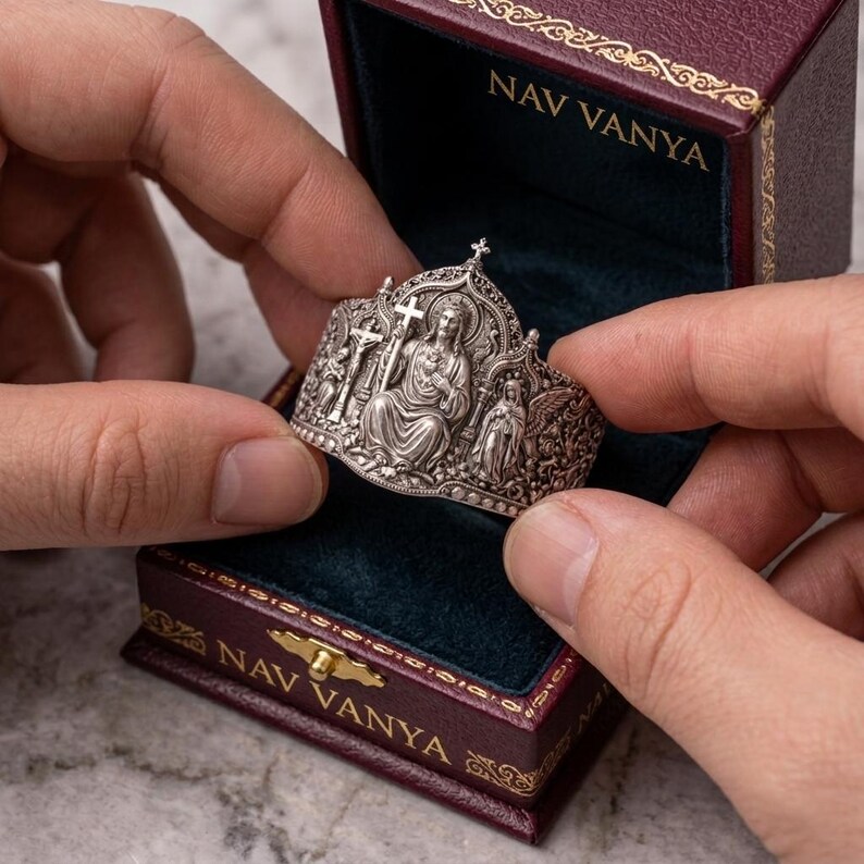 Jesus Sacred Heart Silver Ring Christian Religious Band Catholic Faith ...