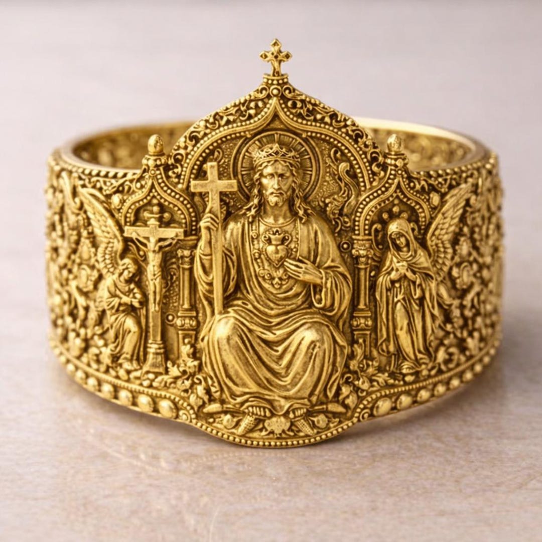 Jesus Sacred Heart Silver Ring Christian Religious Band Catholic Faith ...