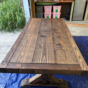 Handmade Rustic Farmhouse Dining Table: Solid Pine, Custom Stain