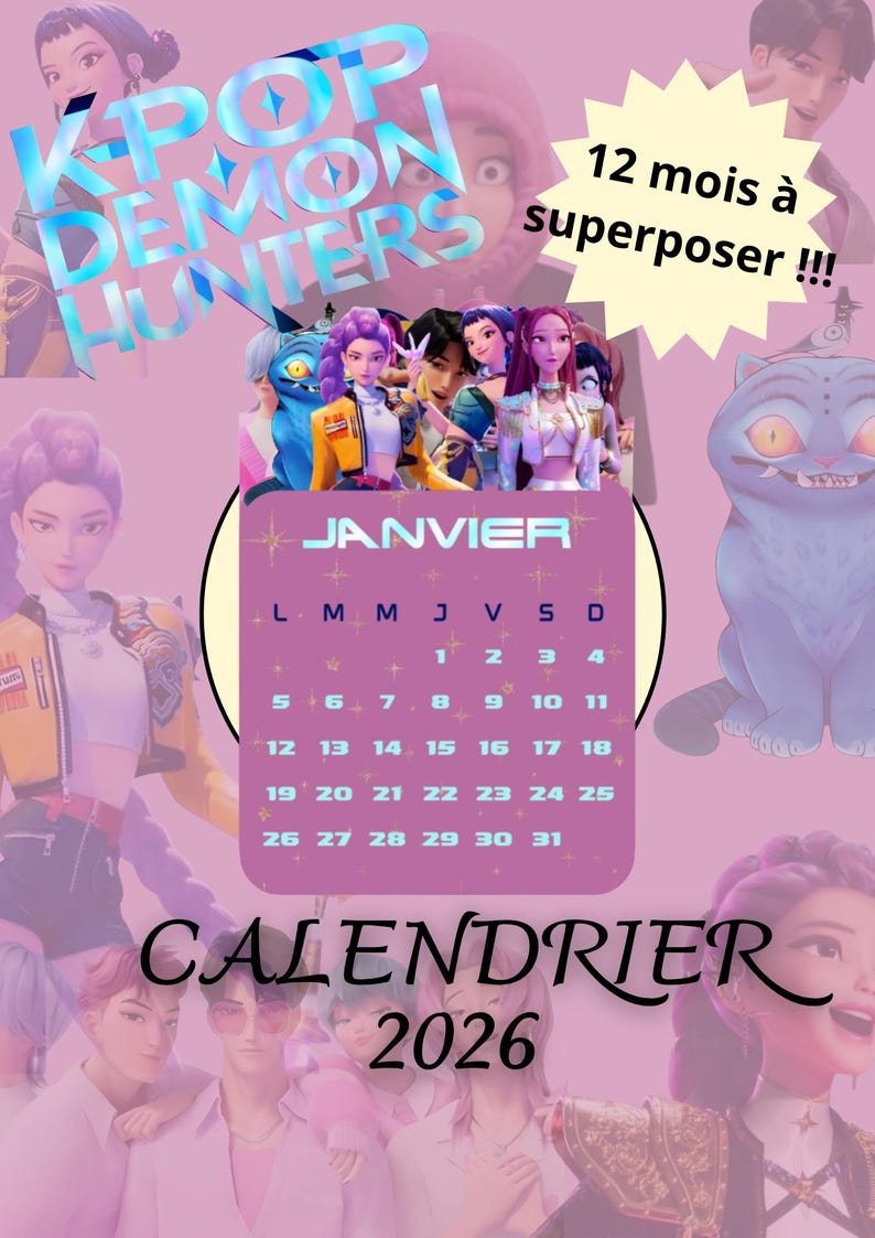 Calendario 2026 K POP Demon Hunters Calendario Stampabile 12 Mesi Il Q3mm 