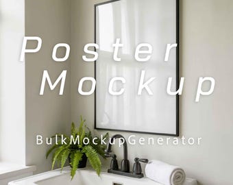 Vertical Bathroom Poster Frame Mockup | Minimal Wall Art Mockup | Home Decor Mockup for Etsy Sellers