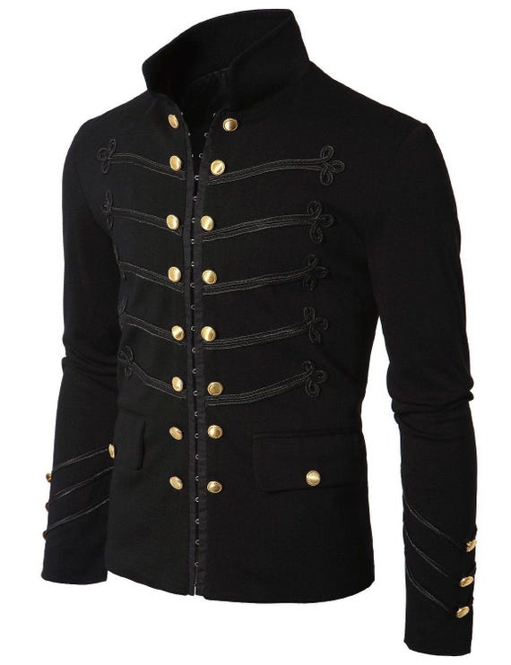 Gothic Black Military Napoleon Jacket with Lace Trim | Wool Cotton Blend Military Jacket