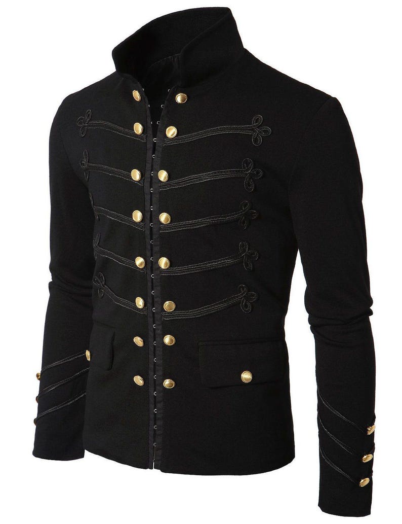Gothic Black Military Napoleon Jacket with Lace Trim | Wool Cotton Blend Military Jacket