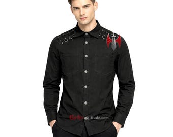 Männer Schwarz Gothic Punk gut aussehend ausgestattet Shirt