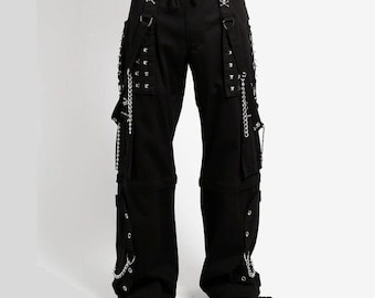 Unisex Cyber Pants Stufe Kette Gothic Baumwolle Cargo-Taschen mit Schnallen Hose