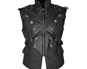 Chaleco militar gótico para hombre / Chaleco militar steampunk estilo X de cuero