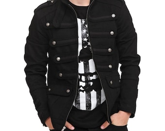Men Gothic Military Officer Jacket | Vintage Army Style Cotton Zip-Up Gothic Coat