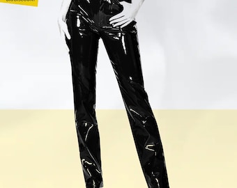 Frauen PVC Vinyl Skinny Hose | Heston High Gloss Gerade-Bein Wet Look Hose