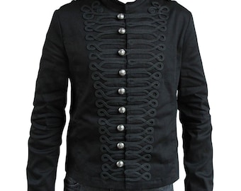 Herren Gothic Militär Jacke: Schwarze Paradejacke aus Baumwolle