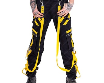 Männer Hohe Taille Cargo Reise Hose | Baggy Cyber Gothic Vortex Hose