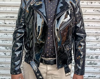 Gothic PVC Vinyljacke Moto PVC Jacke Stylische Herren Motorradjacke