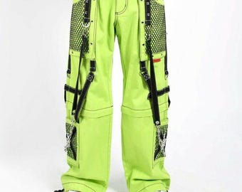 Neon Grün Hose Cyberpunk Hose mit Riemchen Gothic Hose