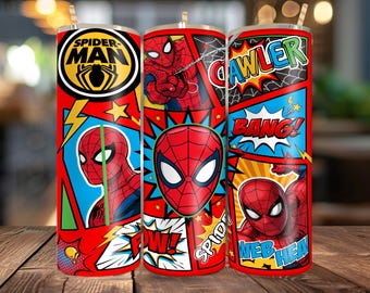 Spider-Man 20oz Tumbler Wrap PNG | Web Slinger Comic Panel Pow Bang Superhero Skinny Cup Sublimation Digital Download