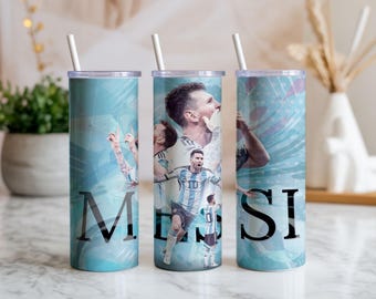Envoltura para vaso de fútbol Messi PNG: Diseño de sublimación delgado de 20 oz y 30 oz (archivo digital)