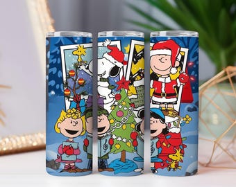 Envoltorio para vaso navideño de perro blanco de dibujos animados con amigos • Diseño de sublimación de 20 oz y 30 oz (PNG)