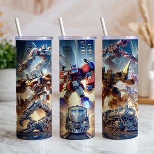 Robot Battle 20oz Tumbler Wrap PNG | Sublimation Design | Digital Download