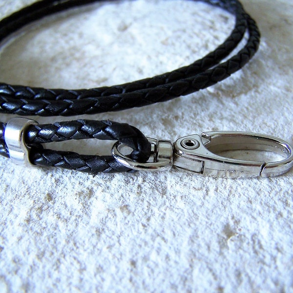 Bolo Cord Lanyard, 28 - 36 inch Unisex Leather Lanyard, Id Eyeglass Lanyard, KeyChain, Braided Leather 3mm,