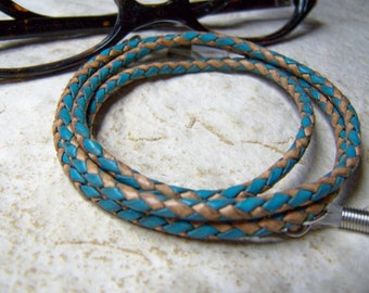 Turquoise and Natural Leather Eyeglass Chain, Cord for Glasses, Custom Made 24-36 inchs, Eyeglasses Holder,