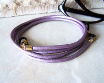 Eyeglass Chain Made of Leather, Violet Leather Eyeglass Cord, Custom Length 24-36 Inches, Chain for Glasses,