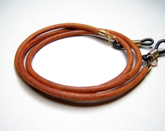 Eyeglass Chain, Burnt Orange 3mm Leather, Eyeglass Cord, Custom Length 24-36 Inches, Chain for Glasses,