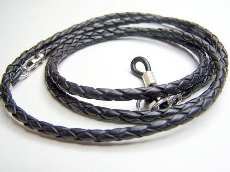 Unisex Eyeglass Chain Leather Glasses Holder Black Brown Etsy