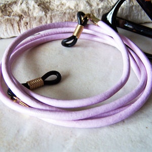Lilac Eyeglass Chain Made of Leather,  Leather Eyeglass Cord, Custom Length 24-36 Inches, Chain for Glasses,