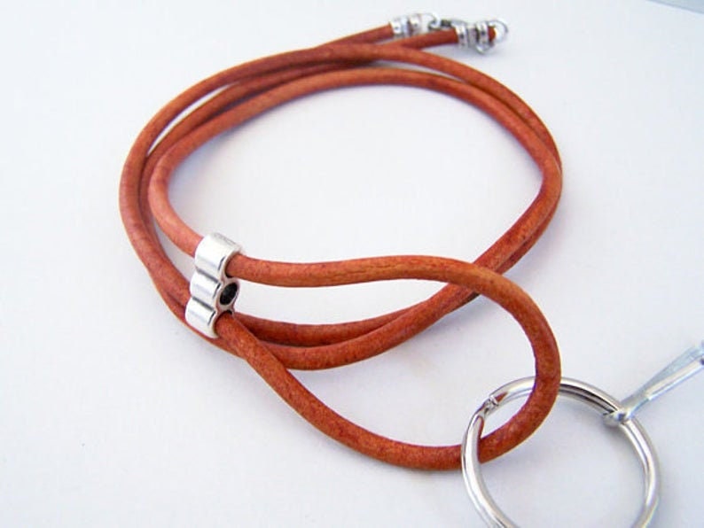 Mens Rustic Lanyard Natural Tan Leather Id Lanyard Badge Etsy