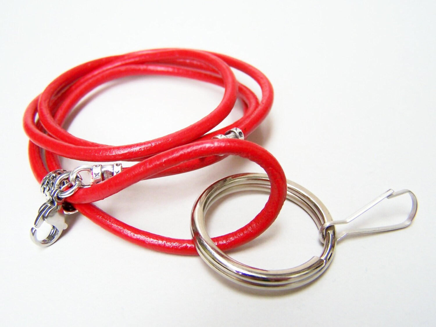 Red Leather ID/Badge Holder Id Clip 3mm Leather Lanyard Etsy