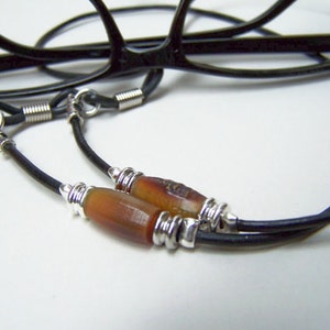Men's Black Leather Eyeglass Chain with Horn Beads (24-32 Inches)