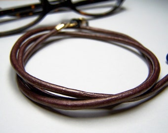 Bronze Leather Eyeglass Chain, 3mm Eyeglass Cord, Eyeglass Necklace, Custom Length 24-36 Inches, Chain for Glasses,