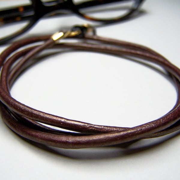 Bronze Leather Eyeglass Chain, 3mm Eyeglass Cord, Eyeglass Necklace, Custom Length 24-36 Inches, Chain for Glasses,