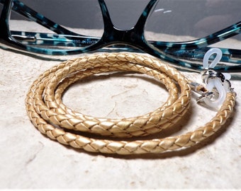 Unisex Eyeglass Chain, Leather Glasses Holder, Black, Brown, Gold, Pink, Red Eyeglass Strap by Eyewearglamour