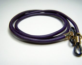 Custom Length, Purple Eyeglass Chain, 3mm Leather Cord, 26-36 Inches, Chain for Glasses, Eyeglass Lanyard by Eyewearglamour